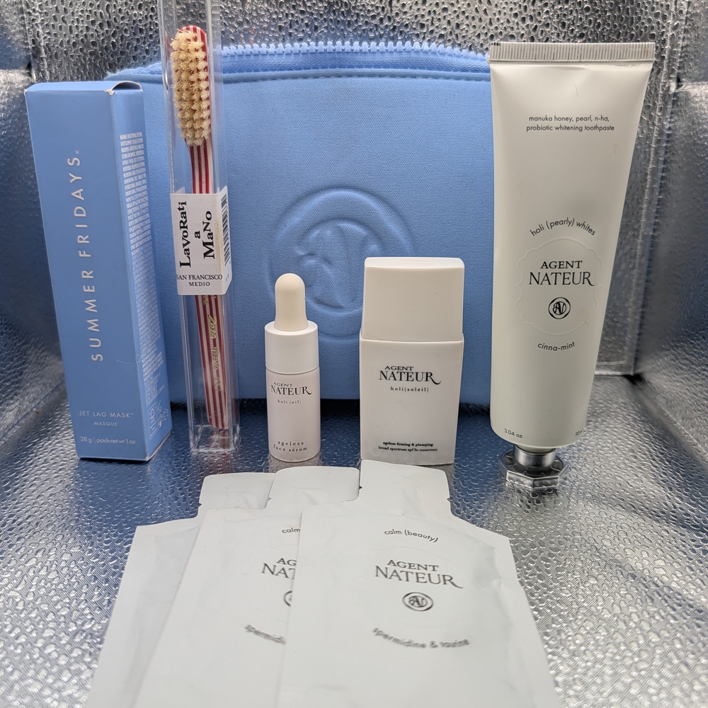 Agent Nateur Travel Set-Sunscreen-Serum-Toothpaste-Toothbrush- SF Mask-W/Bag